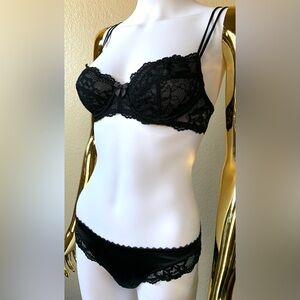 Gilligan & O’Malley lace bra set 34A black balconette & S panties